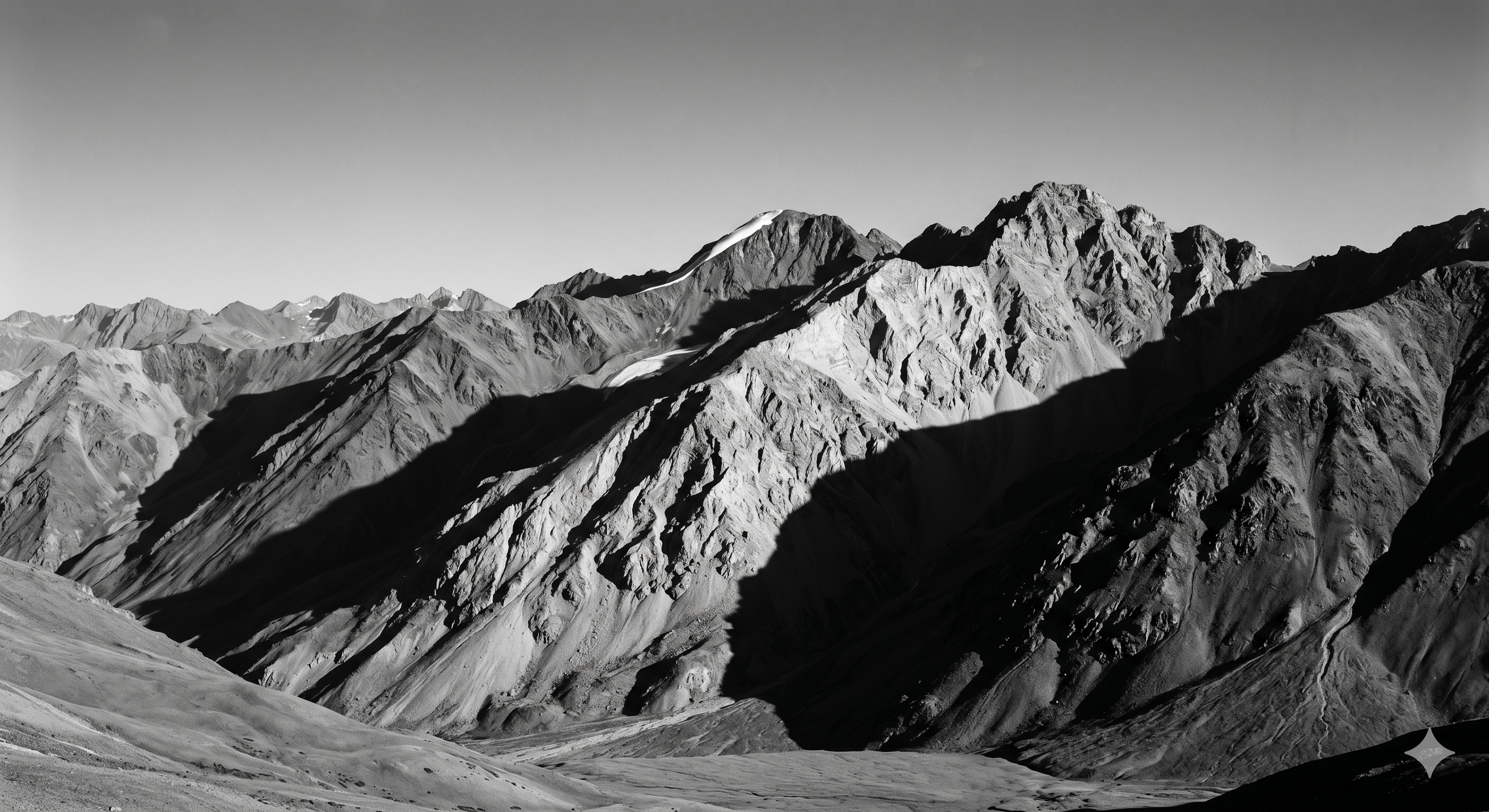 Vast mountain range in muted tones
